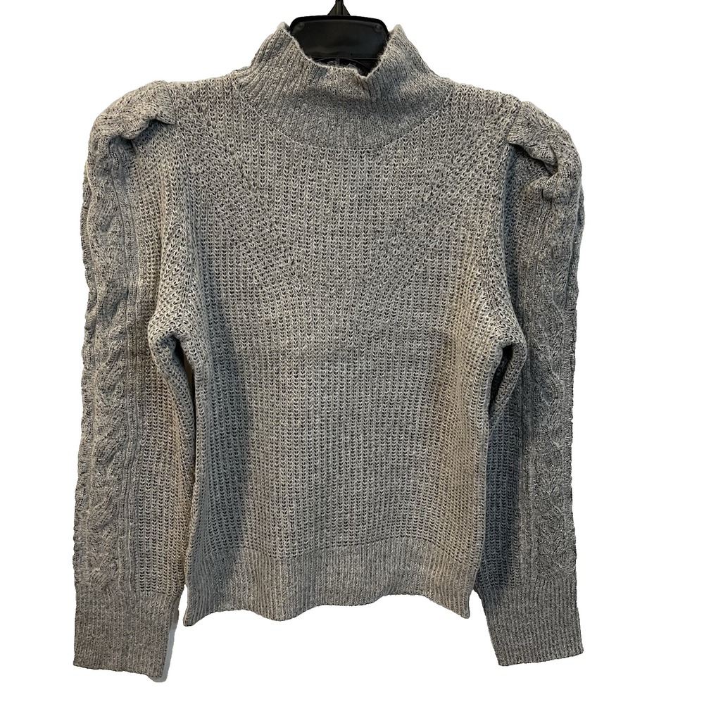Industry Republic Women's XS Gray Heather Mock Neck Cable‎ Knit Puffed Sleeves